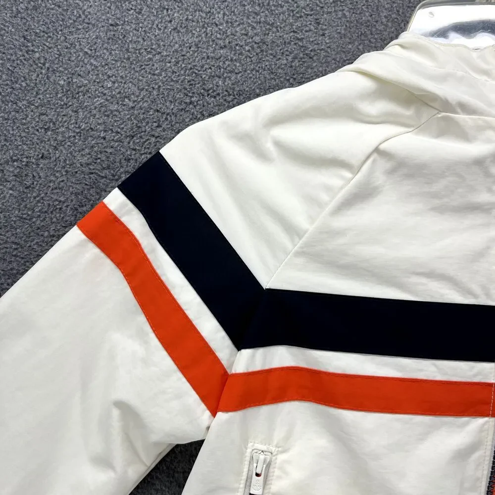 Lands End Kids Jacket Medium 5-6 White Full‎ Zip Hooded Pockets Lightweight